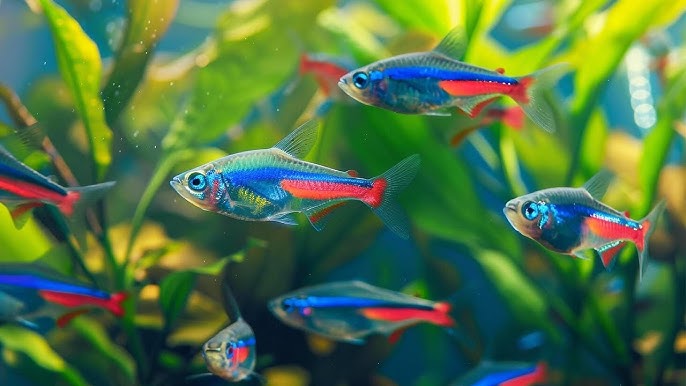Ikan neon tetra dikenal sebagai salah satu ikan hias kecil paling indah untuk akuarium rumah. Garis biru menyala di tubuhnya membuat neon tetra tampak berkilau, terutama saat berenang berkelompok. Meski berukuran kecil, pesona ikan ini mampu menghidupkan sudut akuarium secara instan.